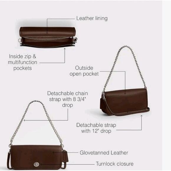 NWT Coach Dinky Shoulder Bag Leather Maple Brown/ Silver 2 Straps CW641 - Picture 3 of 5